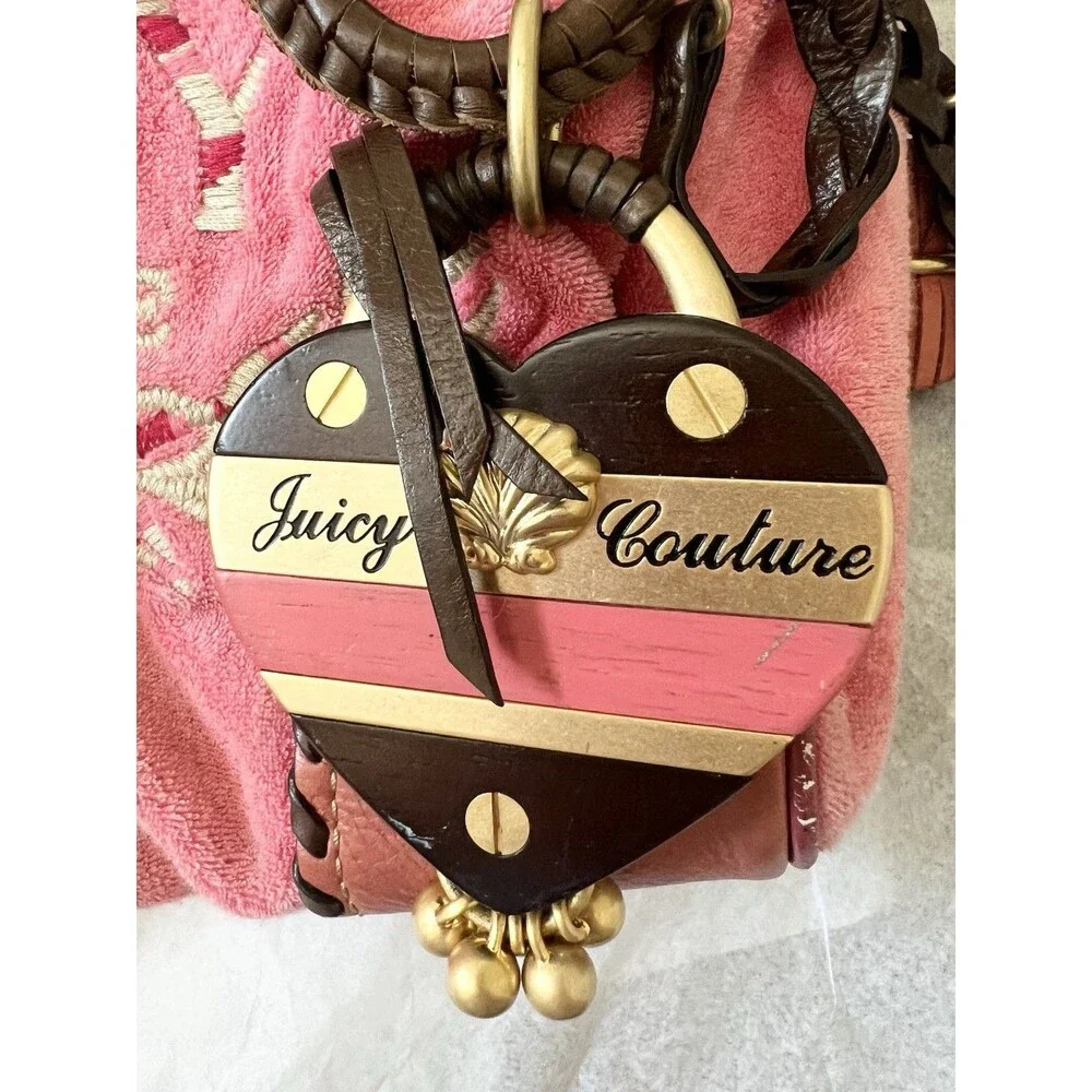 Vintage Pink Juicy Couture Tote Bag Purse Handbag Daydreamer Terry Cloth Heart